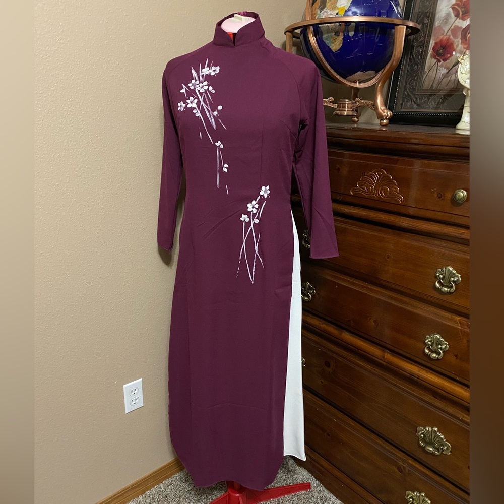 Purple and White Ao Dai Oriental Dress